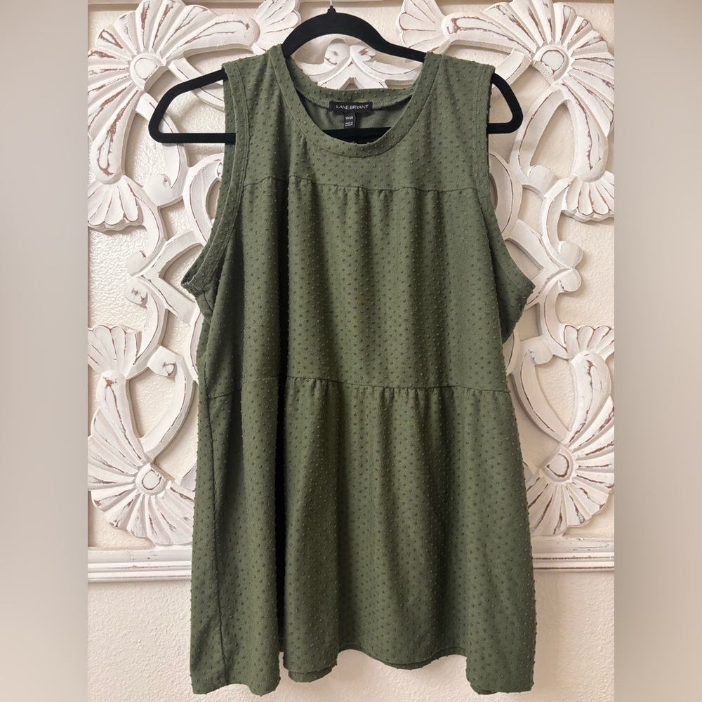 Lane Bryant Olive Textured Polka Dot Peplum Top • 18/20